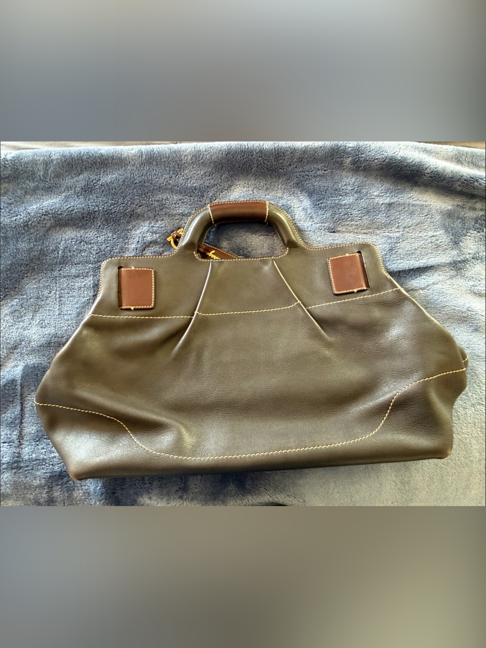 Authentic Brown Leather Tote with Gold Hardware - Picture 3 of 17